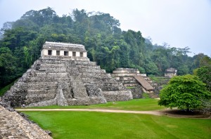 Palenque ruins in the morning mist